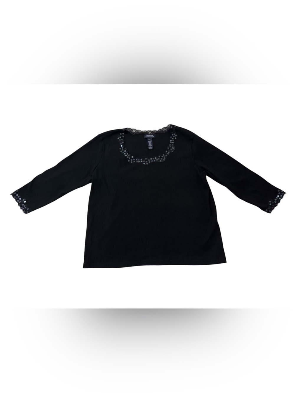 Jones New York Women’s Black Embellished Scoop Neck Top